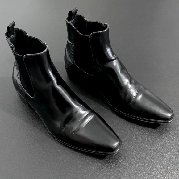Prada Chelsea Ankle Boots Leather Square Tip Western Boho Luxury Designer  Black - Picture 1 of 17